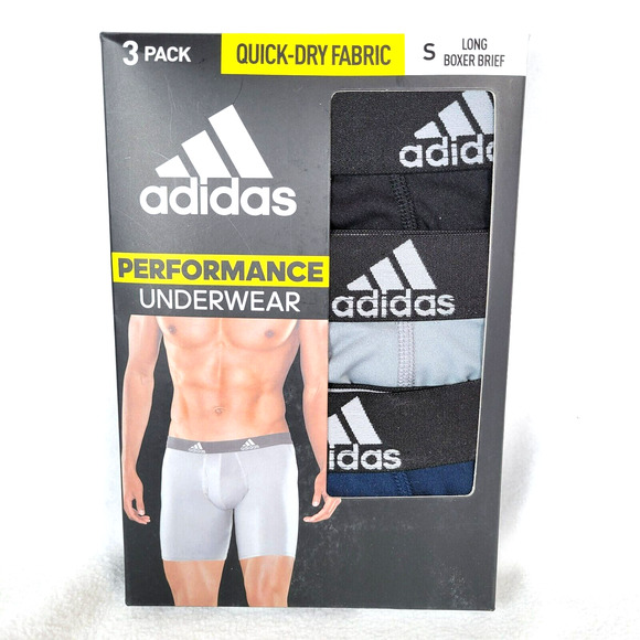 Adidas Mens 3-Pack Long Boxer Brief Underwear Size Small Black 9" Quick-Dry - Picture 1 of 4